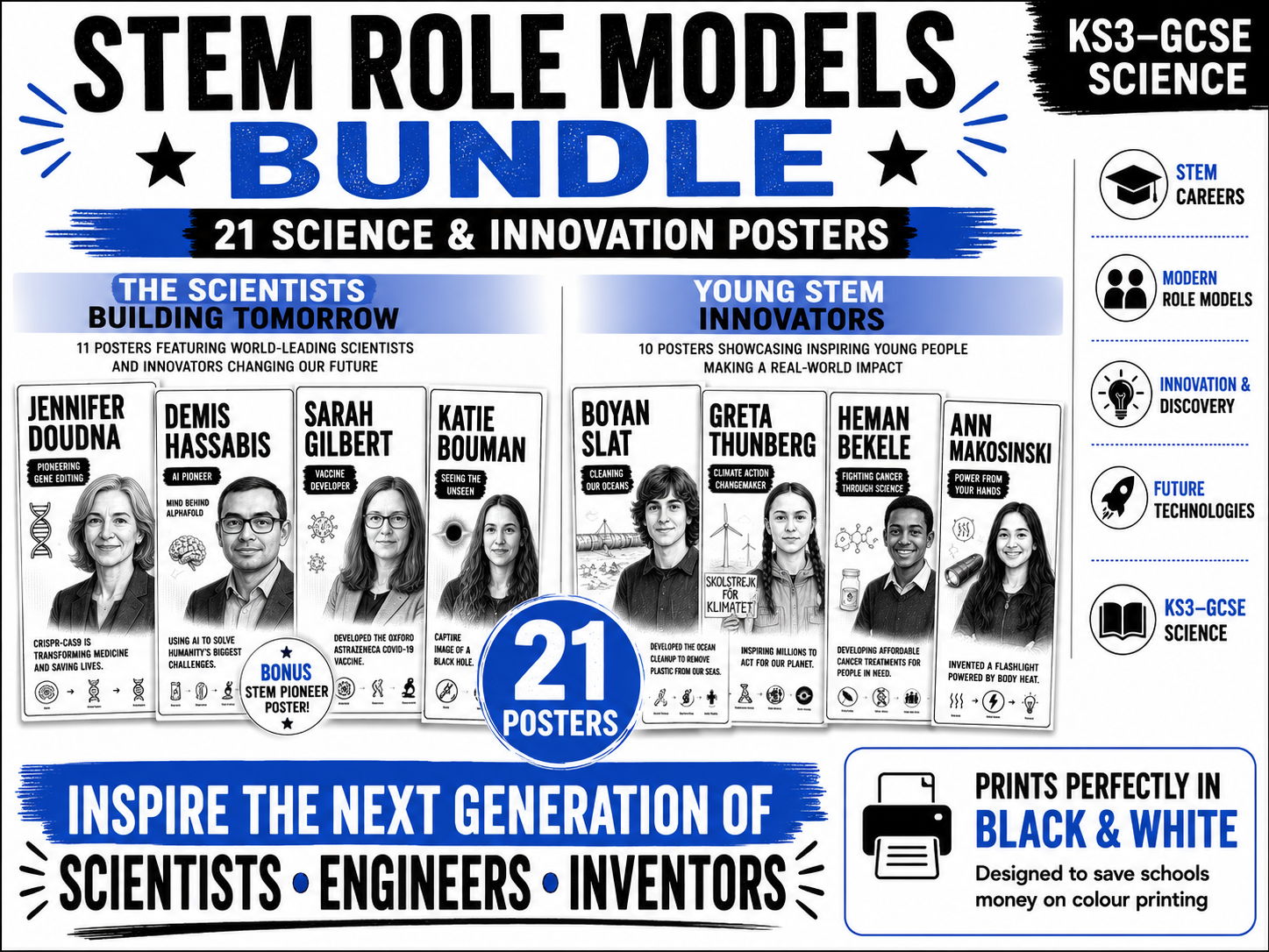 STEM Role Models Bundle | 21 Science & Innovation Posters for KS3 & GCSE Science