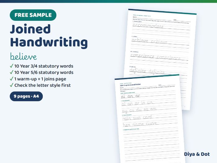 FREE Joined Handwriting Statutory Words