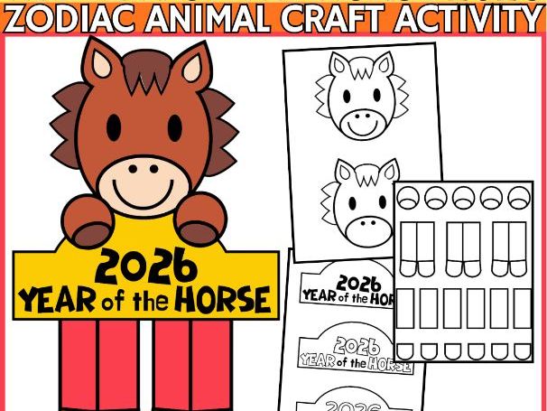 Lunar New Year 2026 Craft | Year of the Horse Zodiac Activity & Bulletin Board