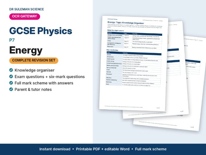 OCR Gateway GCSE Physics P7 Energy Revision + Exam Questions