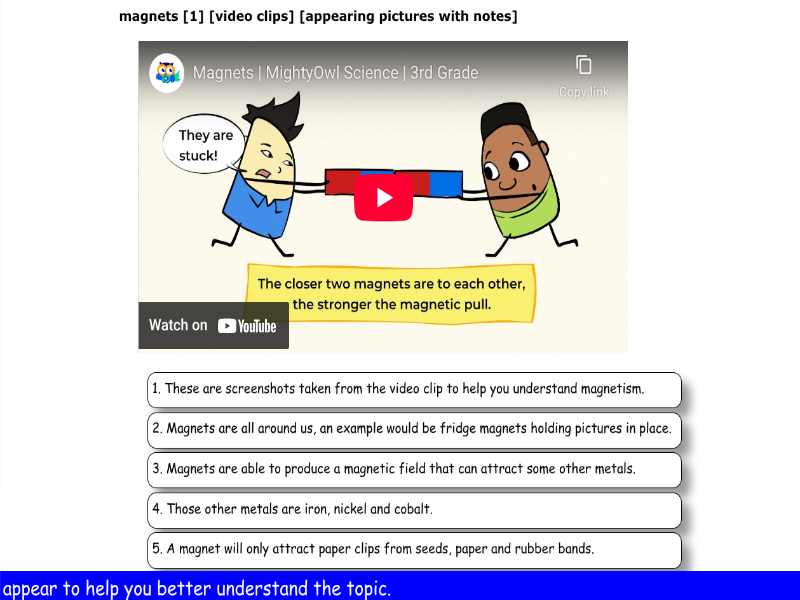 magnets [1] [video clips] [appearing pictures with notes]