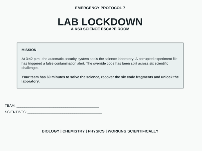 KS3 Science Escape Room – Lab Lockdown