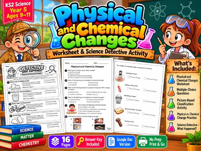 Physical and Chemical Changes | Science Detective Activity and Worksheets