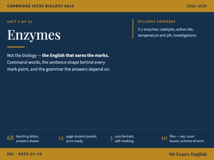 IGCSE Biology 0610 U5 Enzymes — EAL