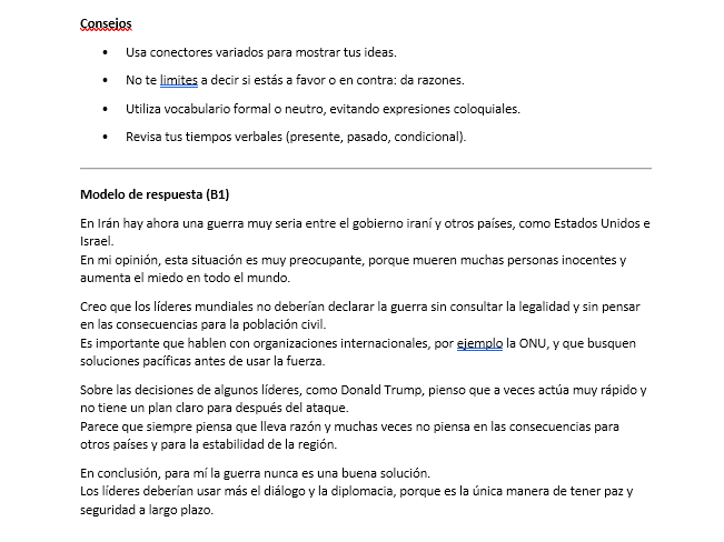La guerra en Irán – B1 Spanish Opinion Writing Task (Global Issues & Politics)