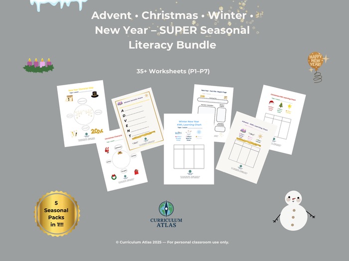 Advent • Christmas • Winter • New Year – SUPER Seasonal Literacy Bundle (40+ Worksheets)