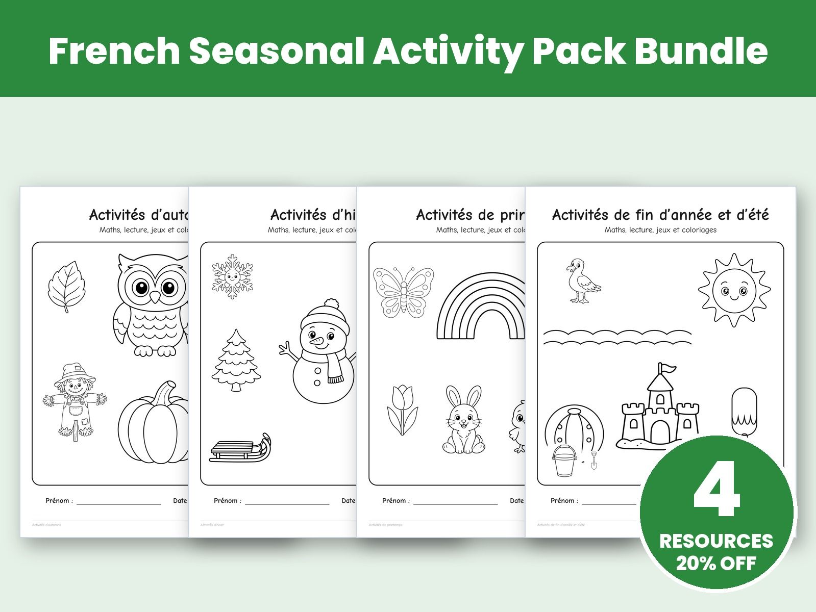 French Seasonal Activity Pack Bundle
