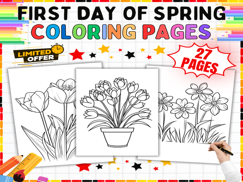 First Day of Spring Coloring Pages | Flowers Nature Art Activity Worksheets | Fine Motor Skills