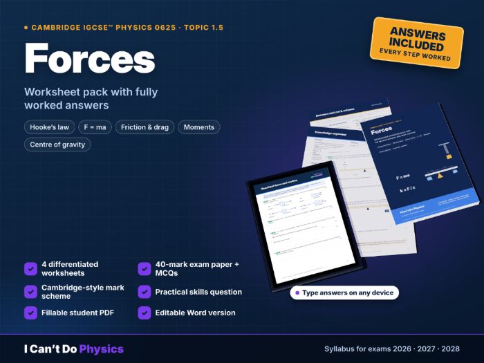 IGCSE Physics 0625 Forces Worksheets + Answers