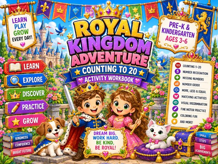 Royal Kingdom Math Worksheets | Counting to 20 & Number Sense Activities | Pre-K Kindergarten