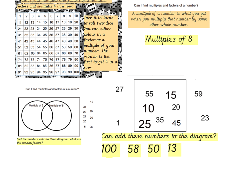 Factors And Multiples Game Four in A Row