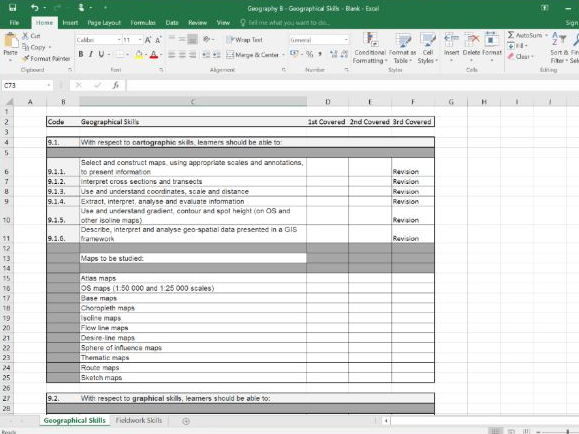 GCSE 1-9 OCR B Geography Skills and Fieldwork Tracking Sheet