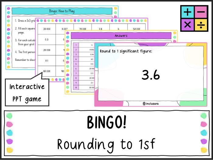 Rounding to 1 Significant Figure Bingo Game, Round to 1sf