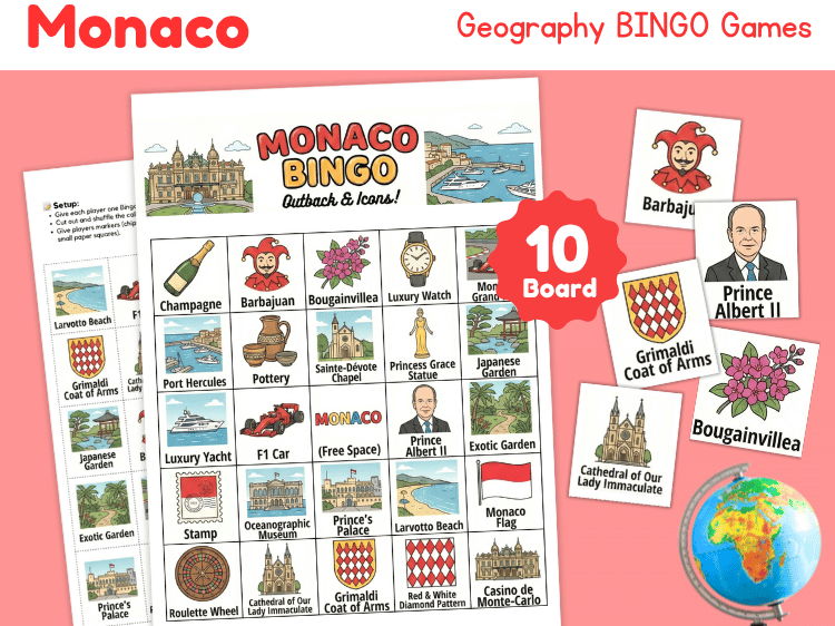 Monaco Geography Bingo Game | Country Study Printable