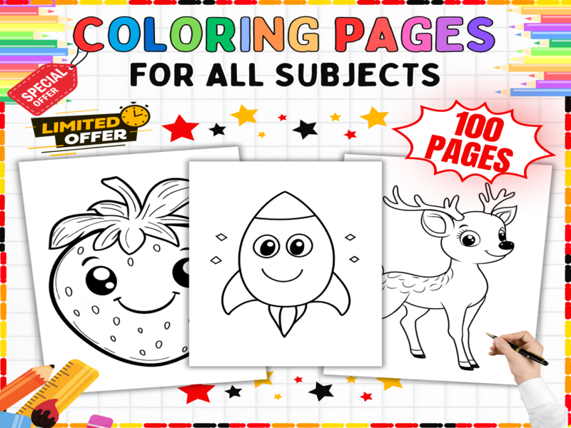 100 Colouring Pages for All Subjects | Creative Art Activities & Printable Worksheets Bundle