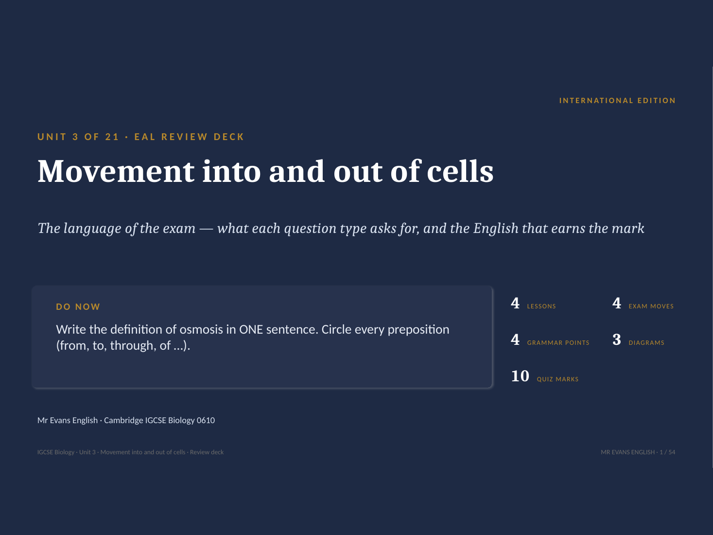 IGCSE Biology 0610 U3 Movement Into & Out of Cells — EAL
