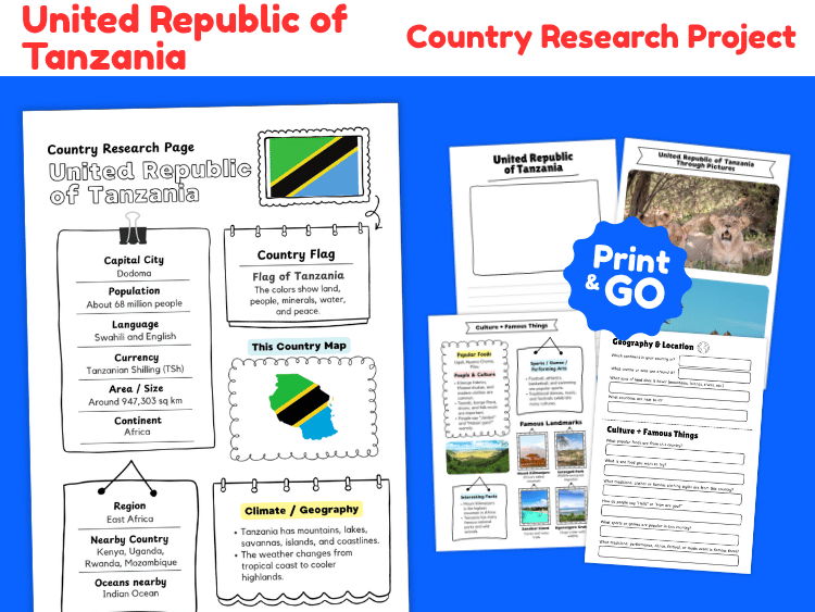 Tanzania Country Research Project | Geography & Culture Worksheets