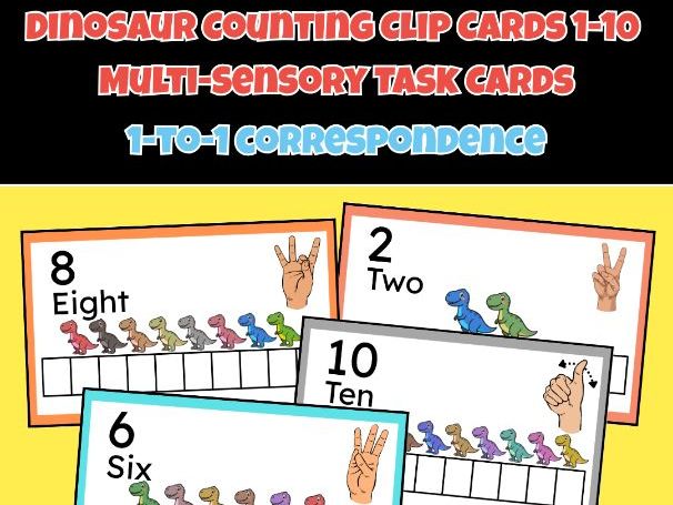 Dinosaur Counting Task Cards 1-10 1-to-1 correspondence| ASL Numbers Kindergarten; Special Education