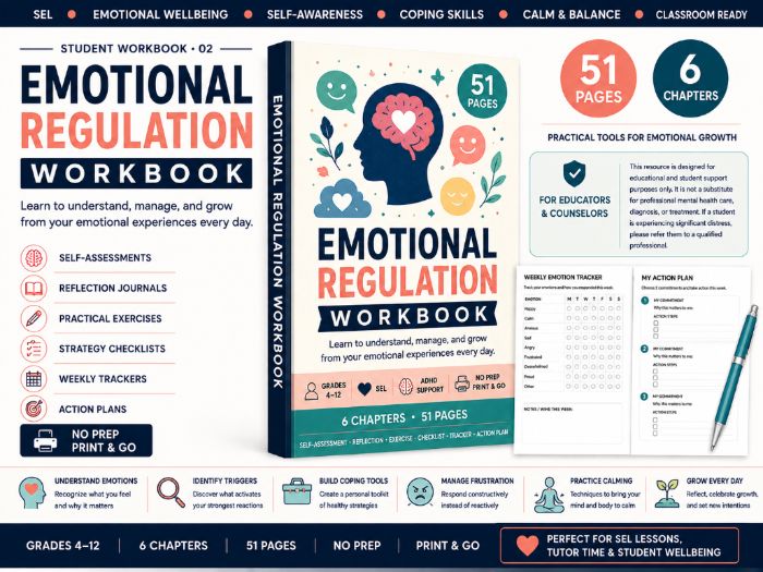 Emotional Regulation Workbook for Students | ADHD, SEL & Self-Management Activities