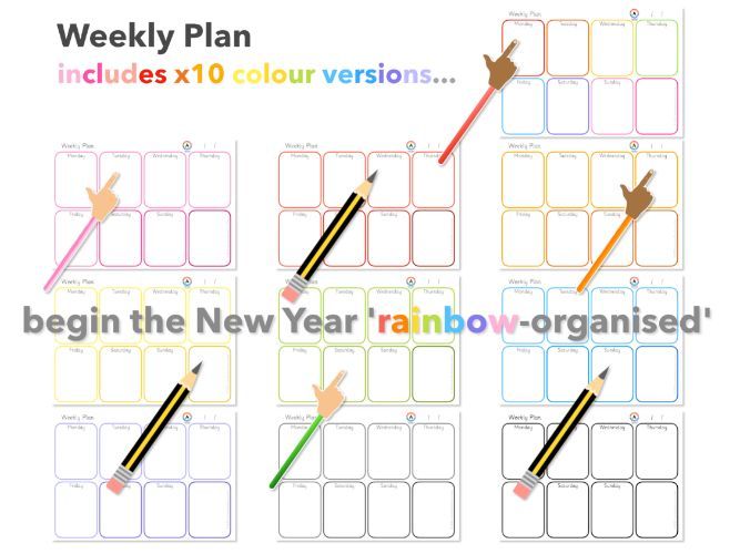 Weekly Planner Activity Organiser Rainbow Set