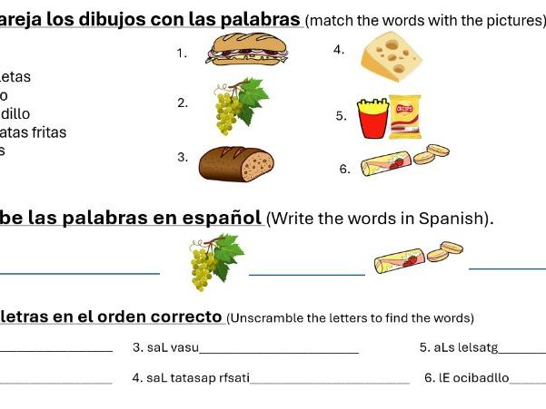 Food topic - Primary Spanish - Los aperitivos (snack food in Spanish)