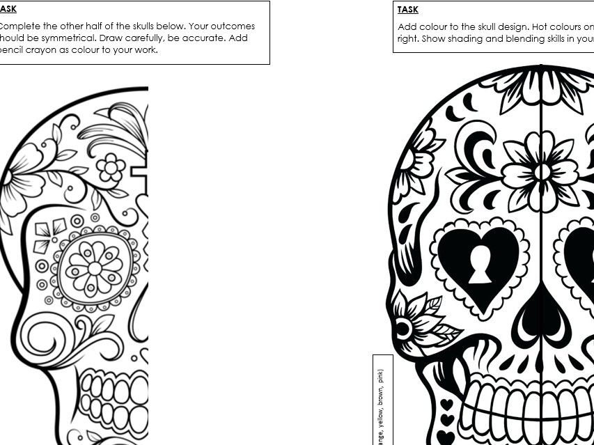 Art and Design - Cover worksheet/Skills Recall. Day of the Dead theme.