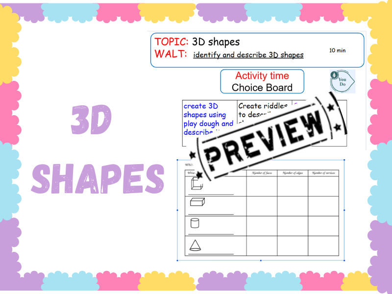 Identify and describe 3D shapes. l Year 1 and Year 2.
