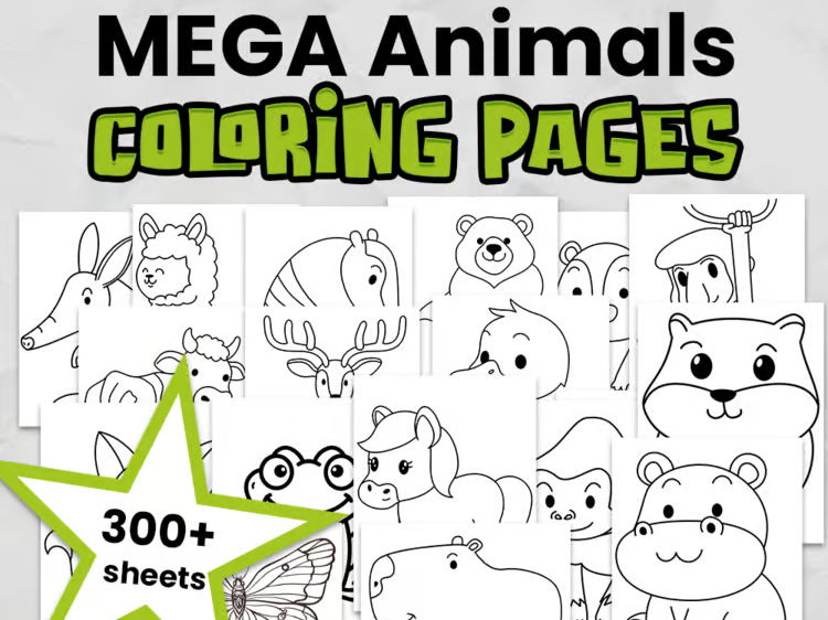 300+ Animal Colouring Pages Mega Bundle | Wildlife, Farm & Ocean Animals | Primary Printable