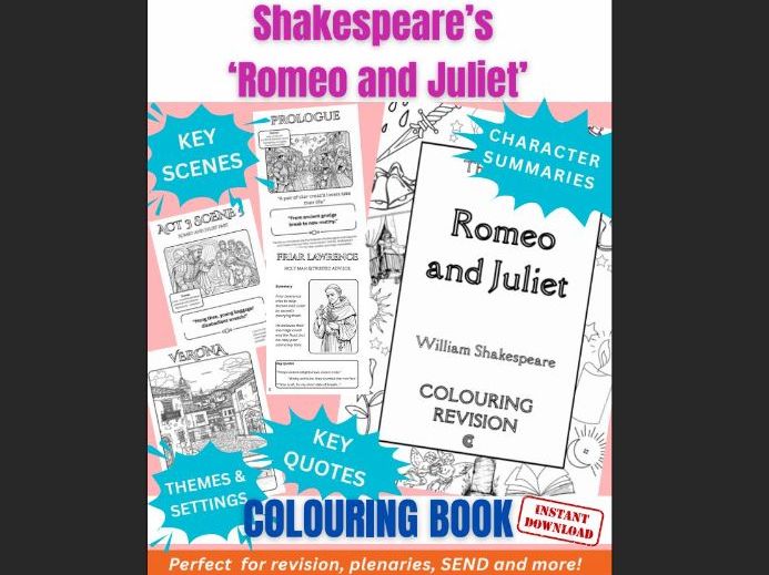 Romeo and Juliet Colouring Book – GCSE Shakespeare Revision | Key Scenes, Characters & Quotes