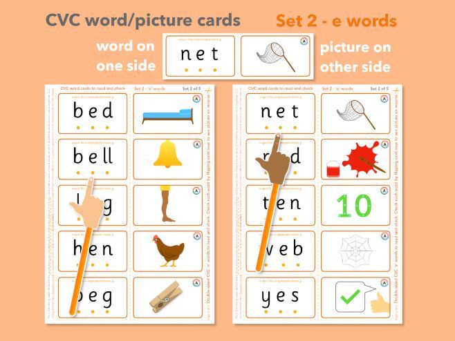 CVC 'e' word/picture cards Double-sided (Set 2 of 5)