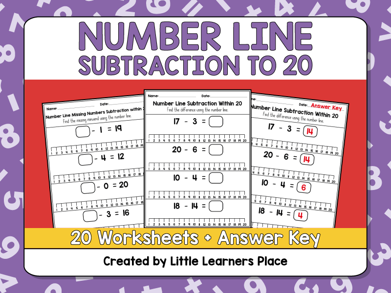 Numbers Subtraction on a Number Line to 20 Worksheets