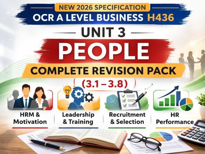 NEW 2026 OCR A Level Business H436 – Unit 3 – REVISION PACK (3.1–3.8)