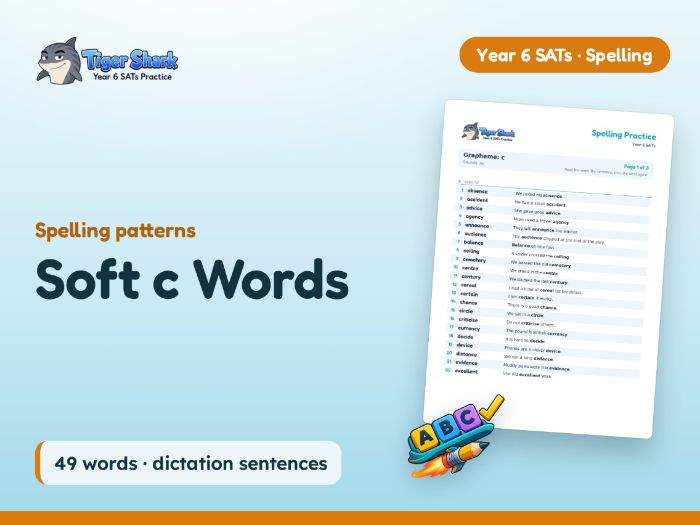 Soft c Words: Year 6 Spelling Patterns