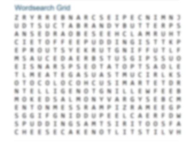 Printable Christmas themed food wordsearch