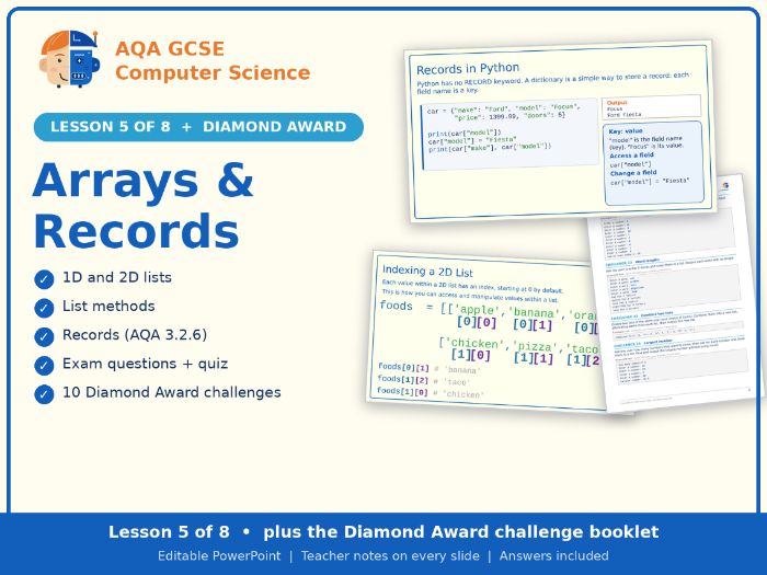 AQA GCSE Computer Science 3.2 Python Arrays & Records Lesson