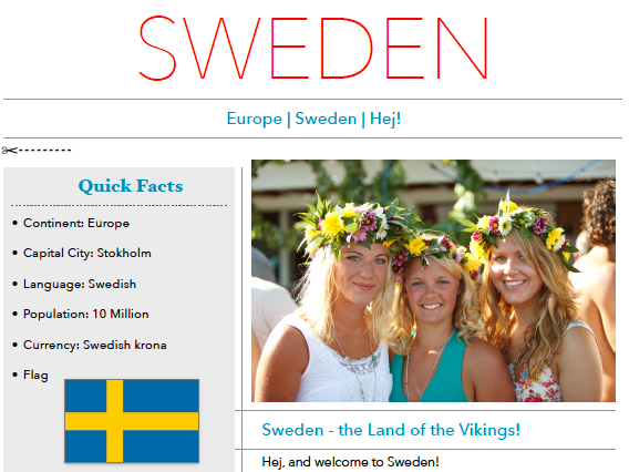 Discover Sweden - Printable Worksheet