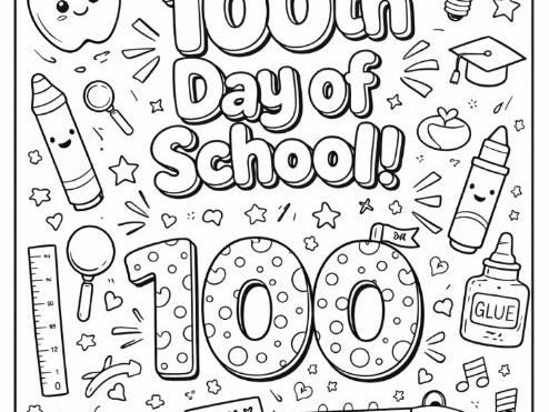 100th Day of School Mindful Colouring Page
