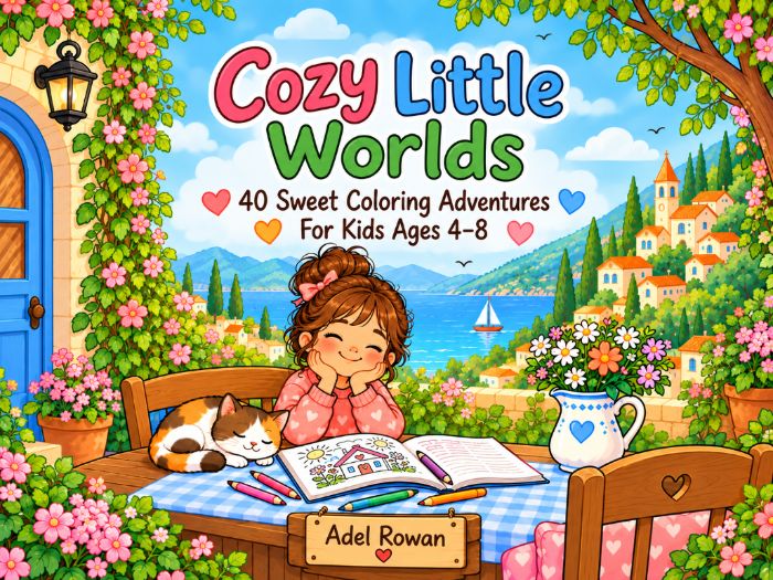 Cozy Little Worlds - Printable Coloring Book for Kids Ages 4–8 (Digital Download)