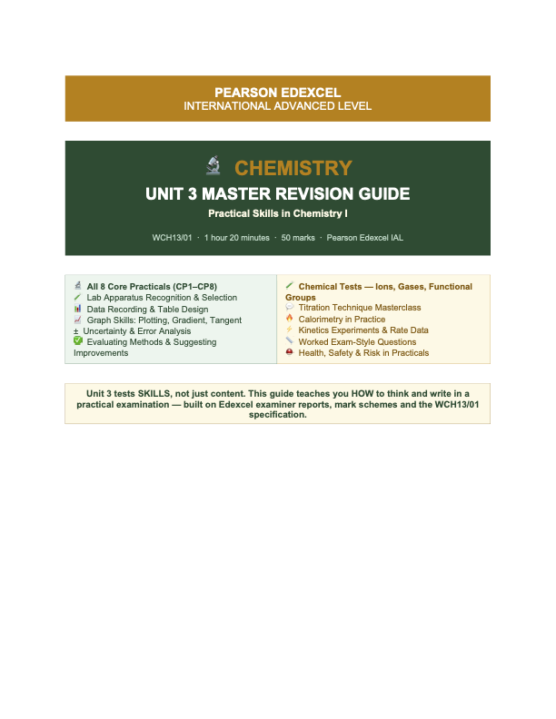 Pearson Edexcel IAL Chemistry Unit 3 Master Revision Guide | WCH13/01 ...