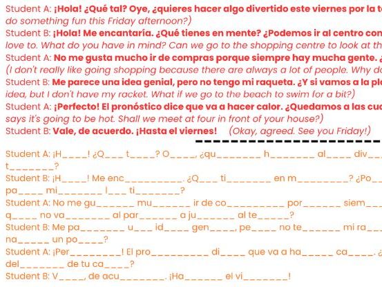 Making Plans in Spanish –Speaking Roleplay