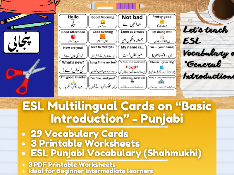 ESL Multilingual Vocabulary Flashcards - Introductions - Punjabi - Shahmukhi