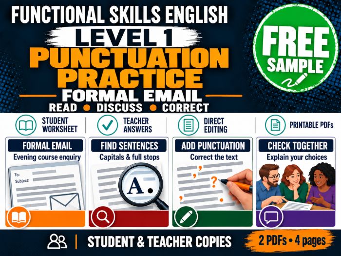 FREE Functional Skills English Level 1 Punctuation: Formal Email & Teacher Answers