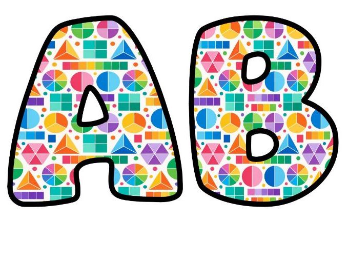 Fractions and Shapes Bubble Letters | Maths Topic Bulletin Board Letters | Classroom Display Pack