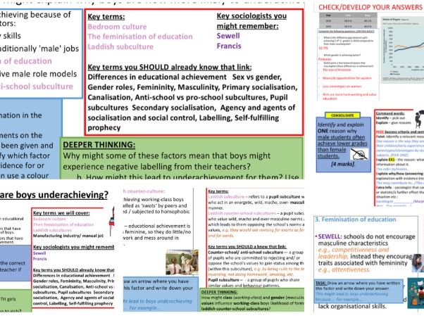 AQA GCSE Sociology: Education - Why are boys underachieving (internal & external factors)