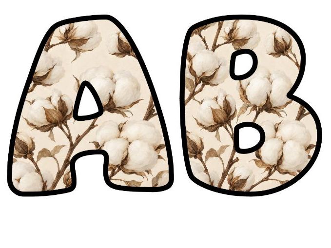 Cotton Branches Neutral Bubble Letters | Botanical Bulletin Board Letters | Classroom Display Pack