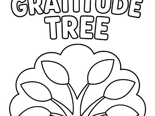 Tree of Gratitude - leaves of thankfulness colouring page