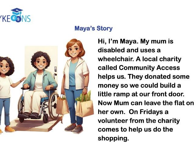 Giving to charity story & comprehension
