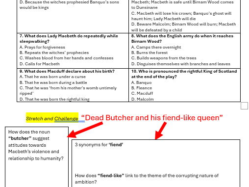 Macbeth Quizzes (Bundle - starters multiple choice and challenge)