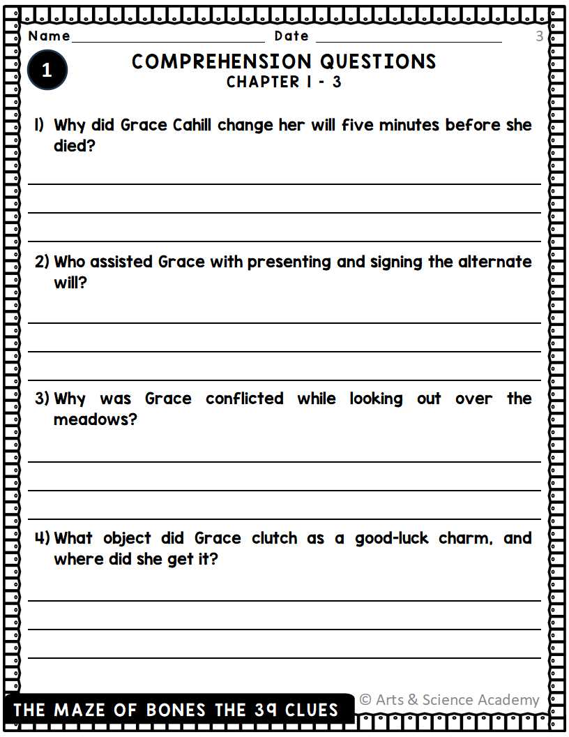 THE MAZE OF BONES THE 39 CLUES Novel Study Comprehension, Critical ...