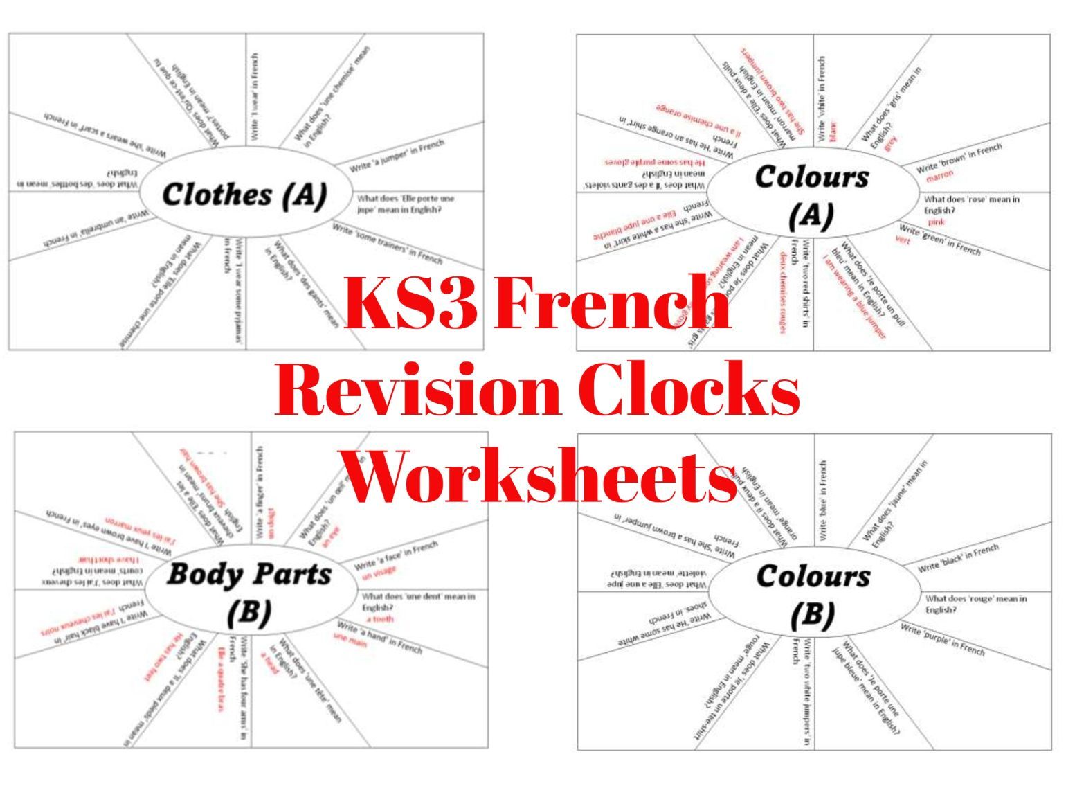 KS3 French Revision Clocks Worksheets Teaching Resources